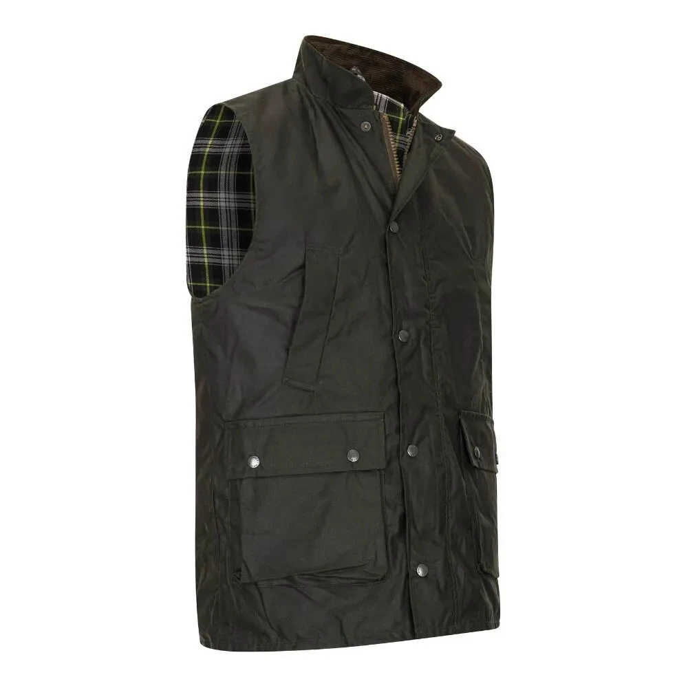 New Mens English Waxed Green Vest - Man Wax Olive Vest - product detail image 9