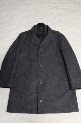 Hugo Boss Men s Wool Blend Herringbone Coat Gray | US 40R | Zip & Button Stretch