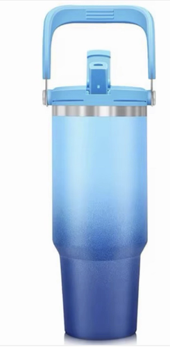 30 Unzen Thermo Edelstahl Becher mit 2-in-1 Flip Strohhalm/Griff Vakuum Becher - Bild 8 von 17