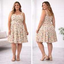 En Saison x Anthea Jacklin Linen Multi Novelty Print Tiered Dress 1X Plus NWT