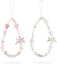 Pink Beaded Phone Wrist Strap Y2K Phone Charm Lanyard