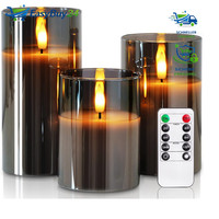 Flammenlose LED Stumpenkerzen Grau Mit Fernbedienung Und Timer 3Er-Set