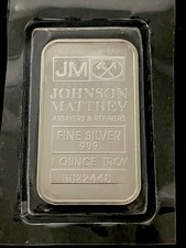 JM Johnson Matthey Assayers & Refiners 1 oz .999 Fine Silver Bar  Sealed 84.99 per troy oz