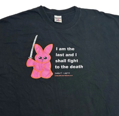 Vintage Y2K Samurai Lapin Pink Rabbit Bunny Shirt Black Tee Men 3XL Fit 2XL 2002
