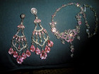 VINTAGE SHIMMER PINK RHINESTONE-PRINCESS STYLE NECKLACE/DANGLE EARRINGS SET — photo 3