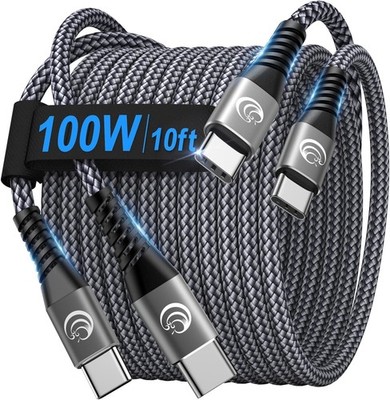 2x Original Carga Rapida USB-C De 100W Cable 10FT Cargador Para iPhone 16 15 Pro