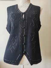 Vintage St Michael Y2K Gothic Victorian Whimsigoth Beads Waistcoat Black UK 16