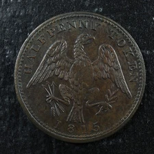 LC-54D2 Halfpenny token 1815 Lower Bas Canada Quebec Spread eagle Breton 994