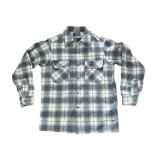 VTG 60s Pendleton Shadow Plaid 100 Wool Loop Collar Flap Pocket Shirt Men M USA