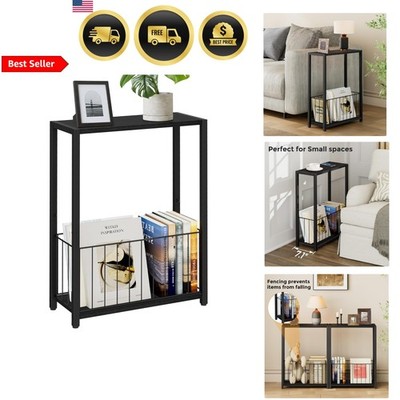Narrow Side Table with Magazine Holder Small Space End Table Bedroom Office B...