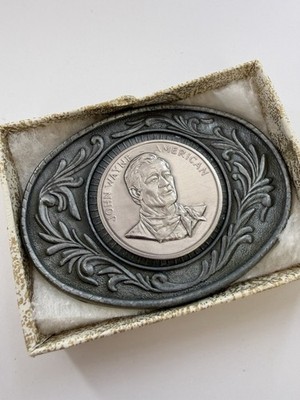 John Wayne American Western Americana Oval Belt Buckle Silver Tone
