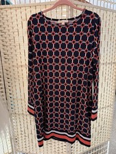 Michael Michael Kors Geometric Dress Black Red White Round Neck Long Sleeve XL