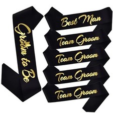 6pcs Bachelor Sashes for Groom and Team Groom, Black Best Black, Groom to Be