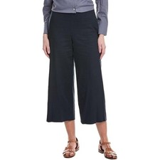 NWOT Vince Wide Leg Crop Flat Front Side Zip Linen Blend Navy Blue Pants Size 14