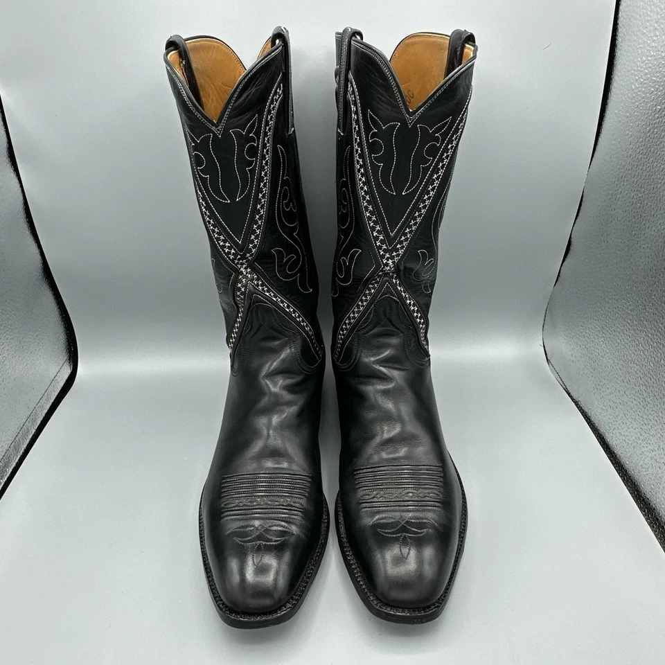 Lucchese San Antonio Boots Mens Size 10C Black French Toe Vintage Western 1378ZZ - Image 2 of 4