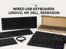 Lot Of 5 Wired USB Keyboards – Lenovo, HP, Dell, Redragon – Full Size, Black New