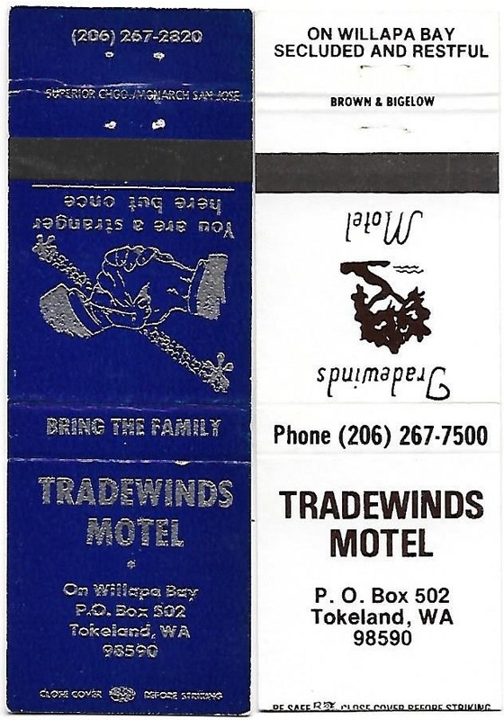 Tradewinds Motel in Tokeland, Washington, 2 Different Matchcovers