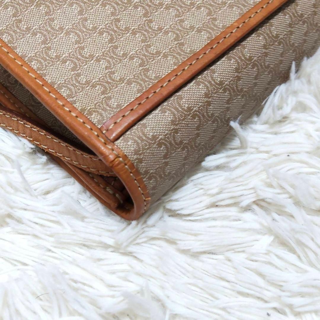 CELINE Shoulder Bag Triomphe Macadam Pattern PVC Leather White Light Brown Auth — image 12