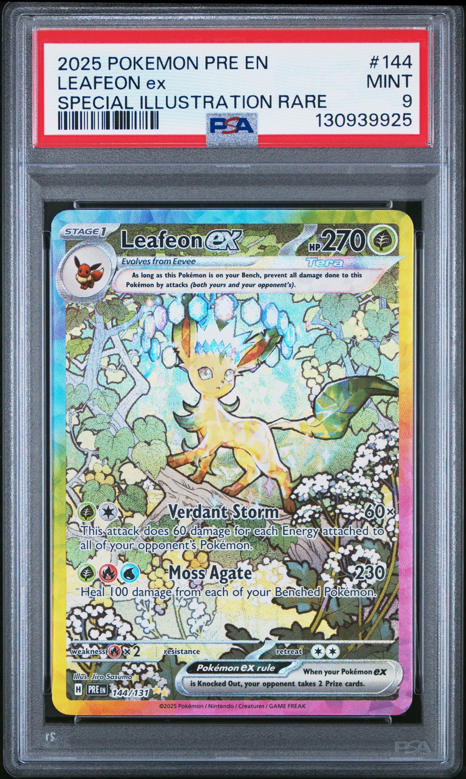 2025 Pokemon Prismatic Evolutions 144 Leafeon Ex Special Illustration Rare PSA 9