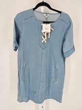 BB Dakota Womens Sz XS Short Sleeve Shirt Dress Washed Out Chambray Denim NEW