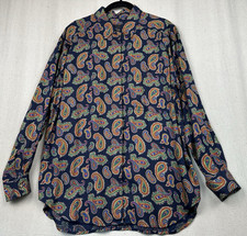 Vintage LIZ SPORT 90' Women's Size Medium Blouse Button-Down Navy Paisley