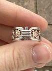 Vintage Sterling Silver Two Tone Egyptian Hieroglyphics Scarab Ring Band Size Q