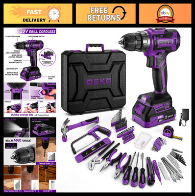 20V Cordless Power Drill Kit with Battery - Electric Drill & Tool Box Set for Ho