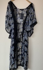 ZARA Sheer Floral Print Kimono Black Lace Trim Tassel Details, Boho Chic Flowy M