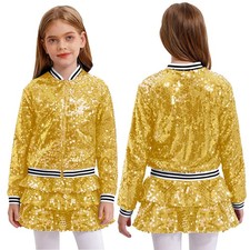 Girls Sequined Baseball Jackets + Ruffled Skirts Latin Jazz Dance Stage Costume