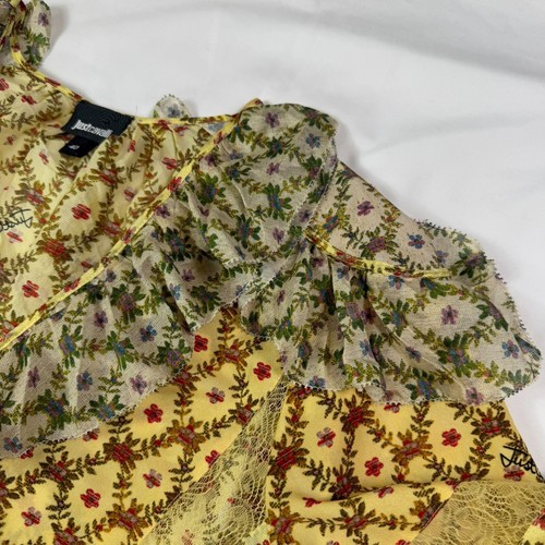 Roberto Cavalli Just Cavalli Silk Blouse 40 Ruffled Collar Tie Closure V-Neck - Picture 8 of 12