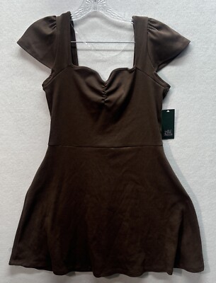 Women's Wild Fable Ribbed Fit & Flare Mini Dress Size Brown L NEW! | eBay