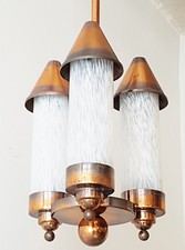 Magnifico Lampadario Plafoniera Art Deco 1930 1940 Rame & Vetro 30S 40S Vintage