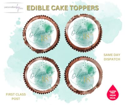 ESSBARE Cupcake Topper SAGE grünes Thema bedruckt EISWAFER 2'' VORGESCHNITTEN