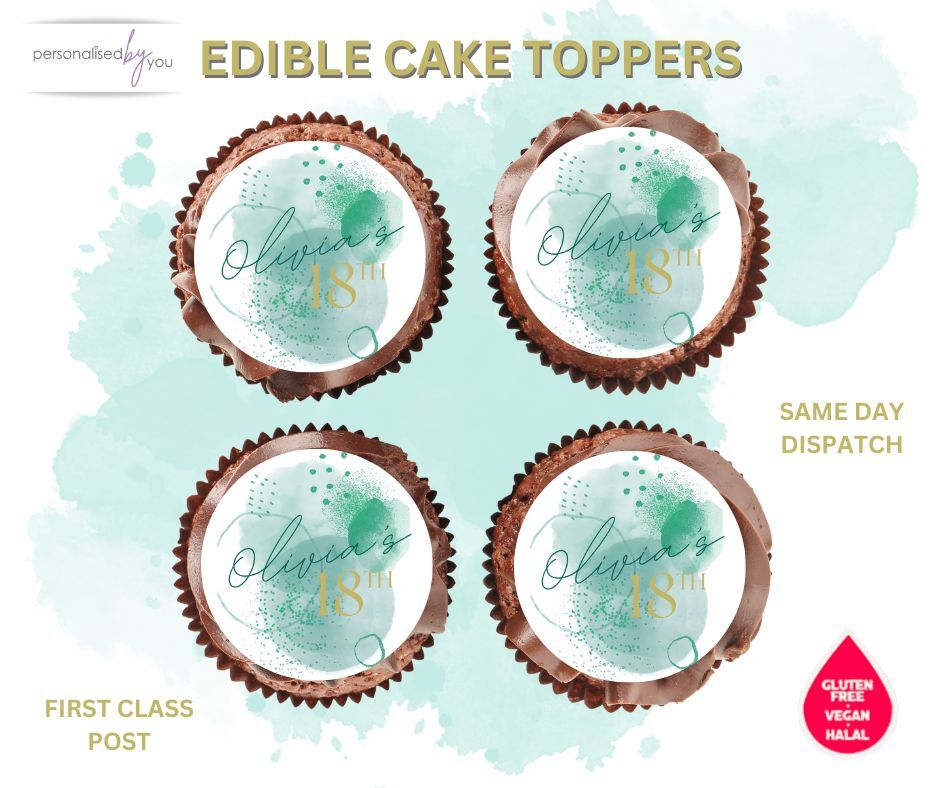 TOPPERS COMESTIBLES Cupcake SAGE Verde Tema Impreso OBLEA DE ARROZ GLASEADO 2" PRECORTADO