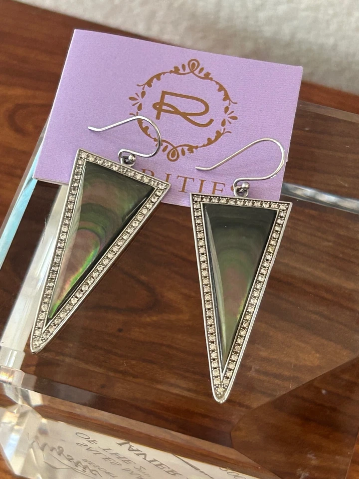 Rarities Carol Broide Sterling Silver Mother of Pearl GEOMETRIC Earrings - Image 3 of 4