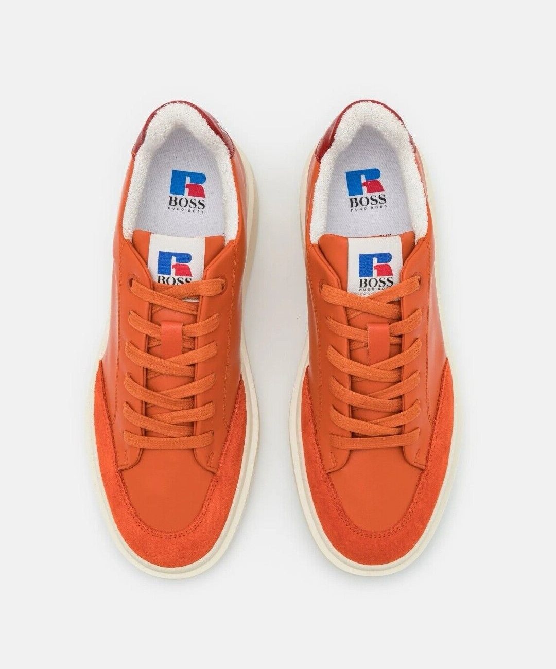 New Women's HUGO BOSS Orange Low Cut Lace Up Leather Trainers Sneakers