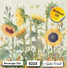(5225) TWO Paper BEVERAGE / COCKTAIL Decoupage Art Craft Napkins - SUNFLOWERS
