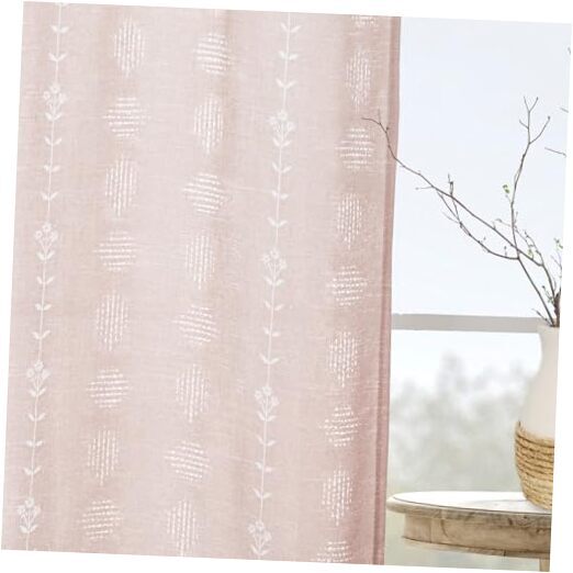 Floral Curtains 2 Panels for Nursery,Sheer Linen Boho Window 52