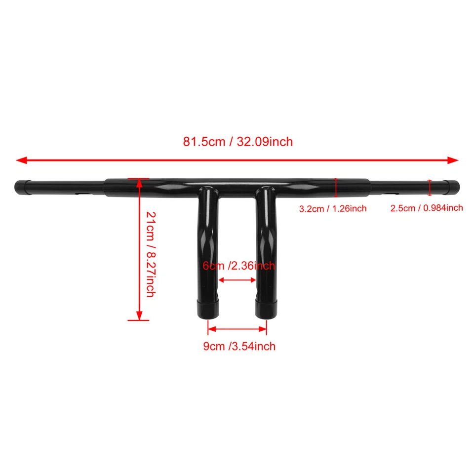 Manillar de barra en T de arrastre elevado de 8" 1-1/4" grasa para Harley Sportster XL Dyna FLS negro Foto 2 de 4