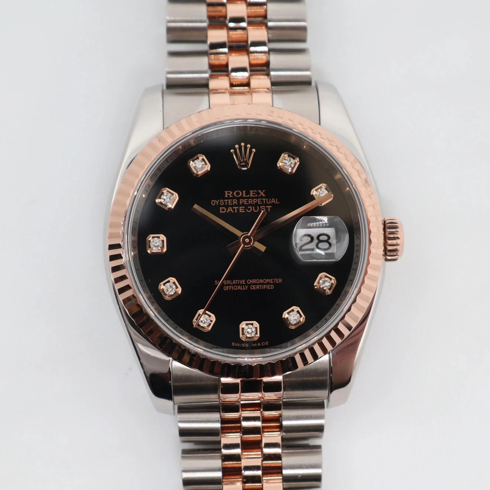 2000's Rolex 116231 Datejust 36 18k Gold Steel Black Diamond Dial