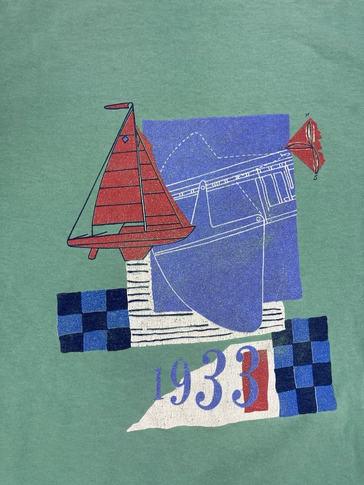 Camiseta De Colección Izod Arte Barco Gráfico Hombres XL Verde EE. UU. 90s Puntada Única Foto 2 de 4