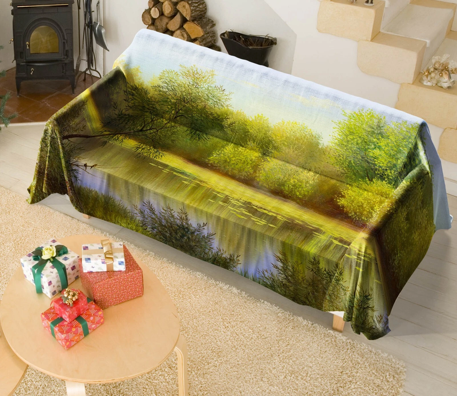 3D Green Forest N2812 Sofa Cover High Stretch Lounge Slipcover Protector Couch