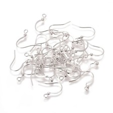 1000x Brass French Earring Hooks Flat Earwire Findings w/ Bead Loop Blank Silver