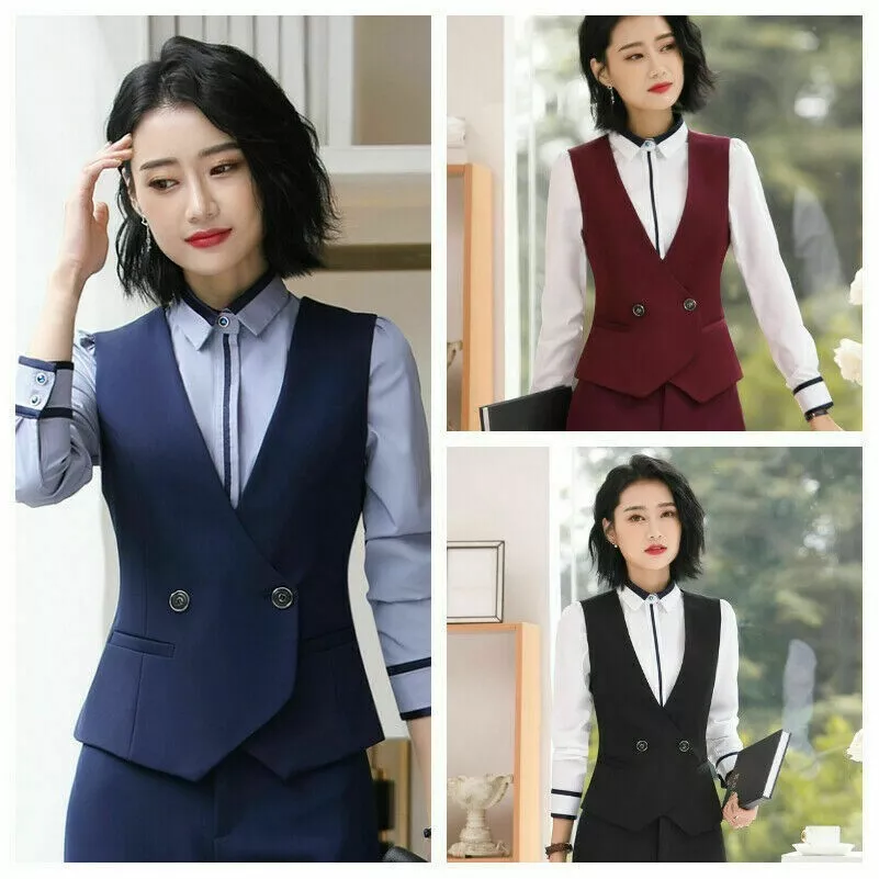 Femme Travail Habill Robe Costume Gilet Gilets sans Manche Caf Serveuse Gilet