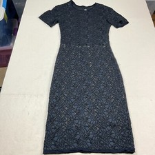 Raquel Allegra Lace Midi Pencil Dress Blue Black Short Sleeve Cocktail Size 0