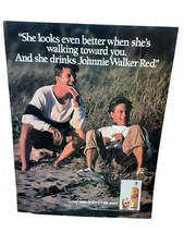 1991 Johnnie Walker Red Ad Beach Scene Vintage Whiskey Print Advertisement Men