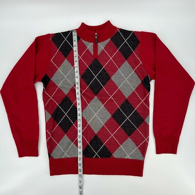 Marc Enzo Men's 1/4 Zip Pullover Sweater Sz S Red Black Argyle