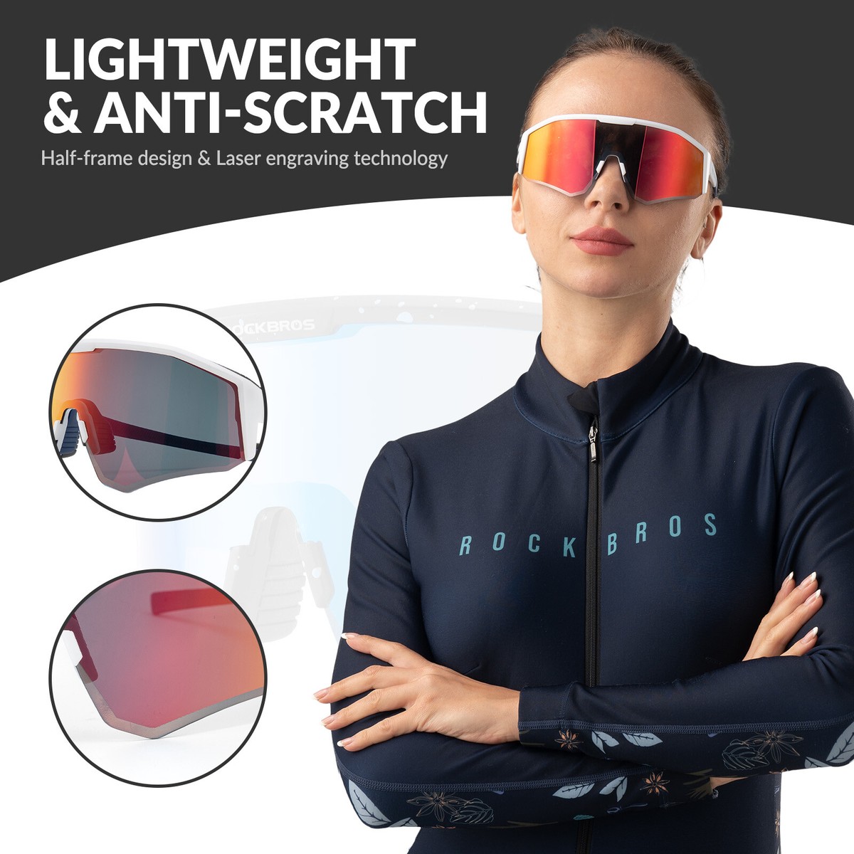 Fahrradbrille Fr Brillentrger ROCKBROS Winddichte Sportbrille   Polarisierte Fahrradbrille, UV400, TR90 Rahmen