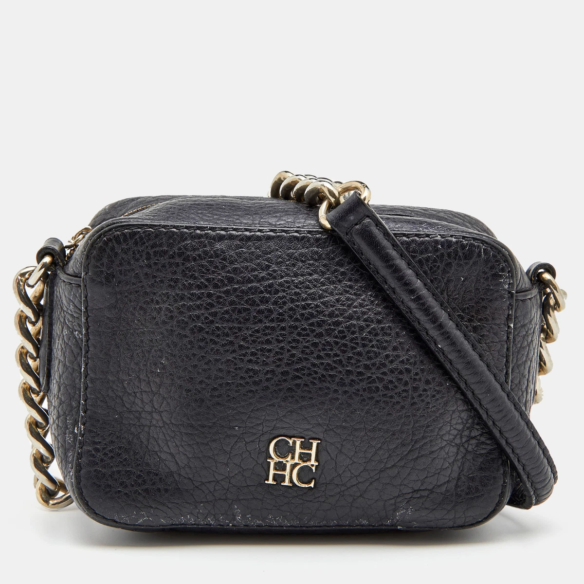 Pre-owned Ch Carolina Herrera Black Leather Crossbody Bag