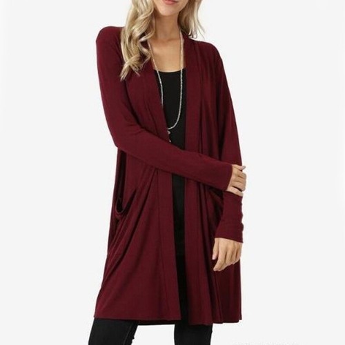 WSK850 Women’s Draped Open-Front Cardigan – Lightweight Knit, Stretch Fit, XXL Wine Color